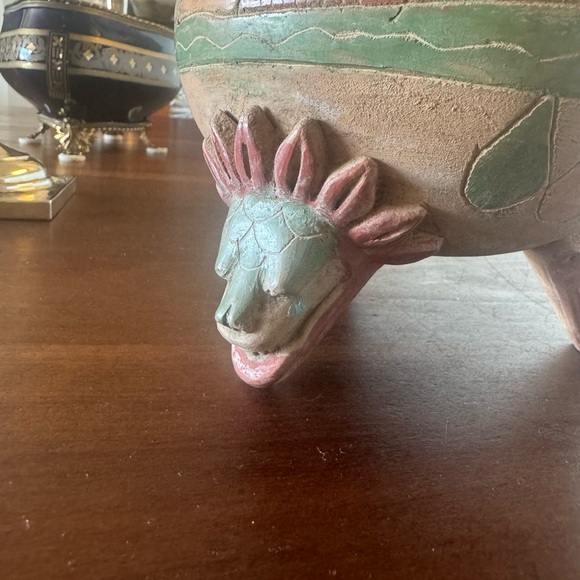 Spectacular Aztec? Mayan? Antique Footed Clay Pottery Bowl - Picture 5 of 7